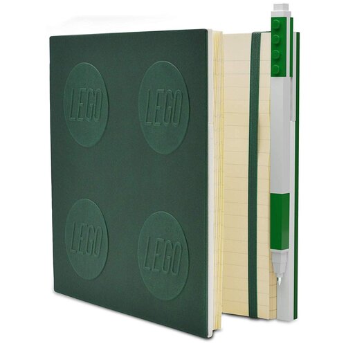 фото 52443 книга для записей (158х158мм., 176 листов, линейка, 150х152мм.), с зеленой гелевой ручкой (толщина линии 0,70 мм.) lego - locking notebook
