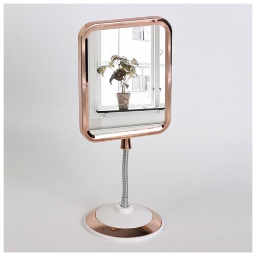 фото Зеркало настольное, на гибкой ножке, двустороннее, с увеличением, зеркальная поверхность 12.5 x 16 см, цвет медный/белый queen fair