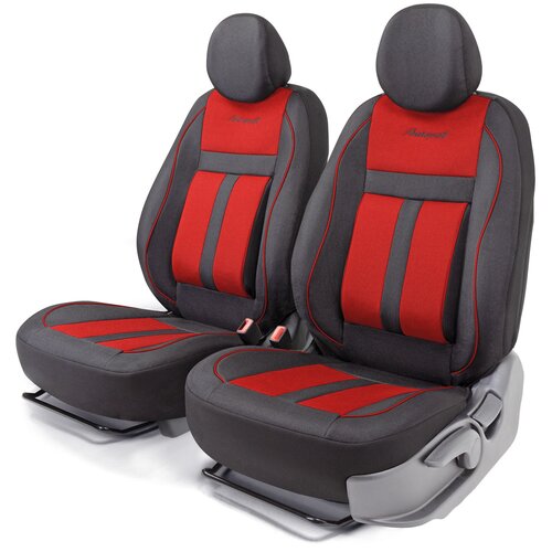 фото Получехлы на передние сиденья autoprofi cus-0405 bk/rd cushion comfort, эко-хлопок, 5 мм поролон, 3d крой, поясничный упор, 4 пред., чёрный/красный