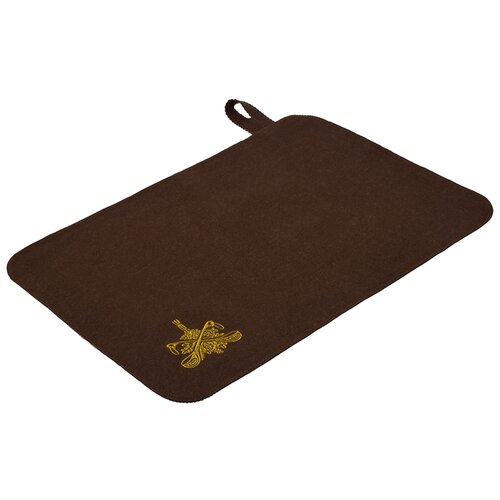 фото Коврик для бани и сауны банные штучки, войлок, коричневый с вышитым логотипом