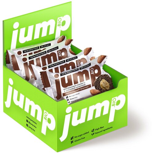 фото Протеиновые конфеты jump "миндальный брауни", с нежной ореховой начинкой, (8 шт). протеиновые фитнес-батончики