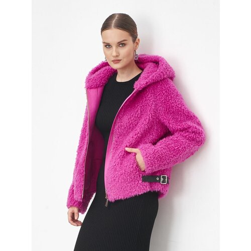фото Куртка silverfox, искусственный мех, укороченная, силуэт свободный, капюшон, размер 40, розовый