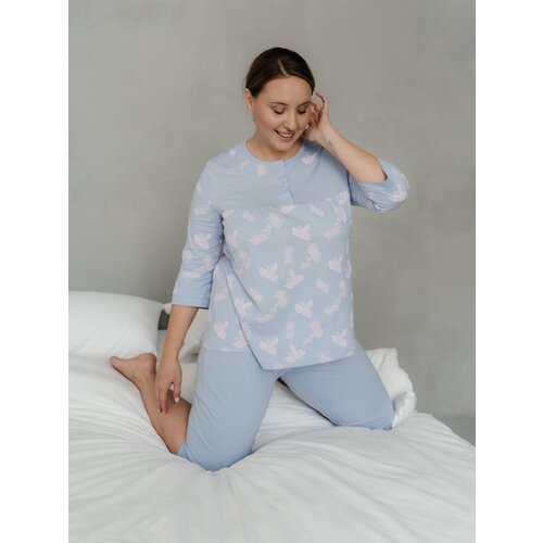 фото Пижама женская impresa блуза и бриджи цвет лавандовый размер 50 xl хлопковый мир