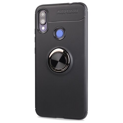 фото Силиконовый матовый чехол для xiaomi redmi note 7 с встроенным кольцом-подставкой-держателем черный 100gadgets
