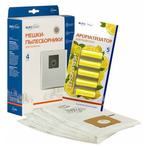 фото Euroclean набор из мешков-пылесборников e-26/4 и ароматизатора "лимон" белый/желтый