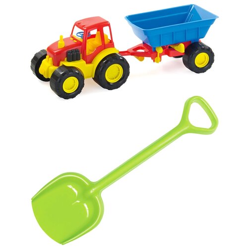 фото Детский игровой набор для песочницы: трактор с прицепом active + лопатка 50 см. салатовая, zebra toys zebratoys