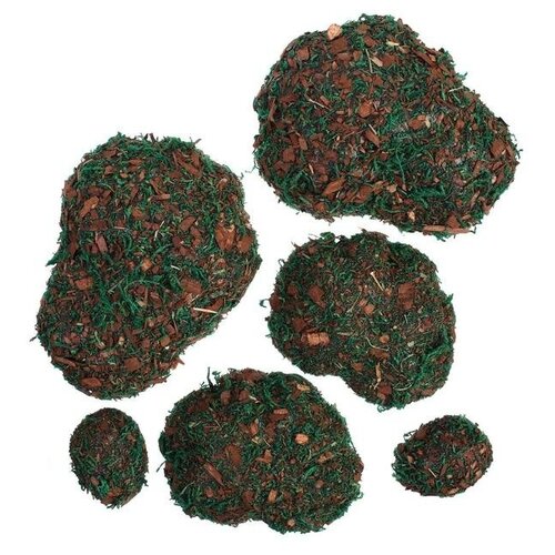 фото Мох искусственный "камни" набор 6шт, с тёмной корой, ассорти, 2 бол, 2 ср, 2 мал. 5200600 greengo