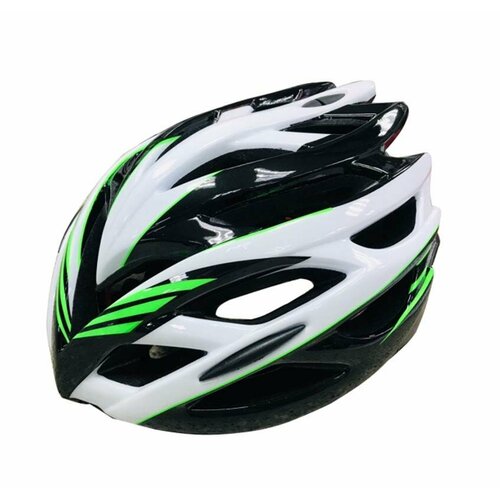 фото Шлем велосипедный защитный stels fsd-hl008 (in-mold) l (54-61 см) зелёно-чёрно-белый