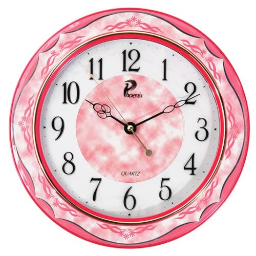 фото Настенные часы phoenix p 001020 круглые розовые перламутровые диаметр 30,6 см