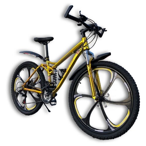 фото Велосипед на литых дисках двух-подвесной + хром пакет золотой nice bike
