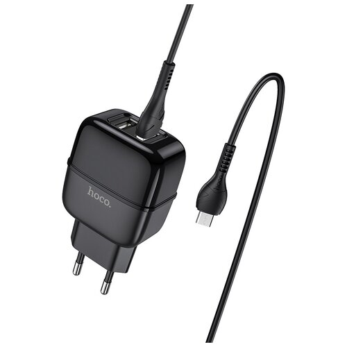 фото Сетевое зарядное устройство hoco c77a highway + кабель microusb, черный
