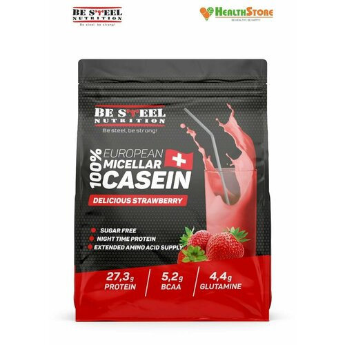 фото Казеиновый протеин, казеин be steel nutrition 100% european micellar casein 750г (клубника)