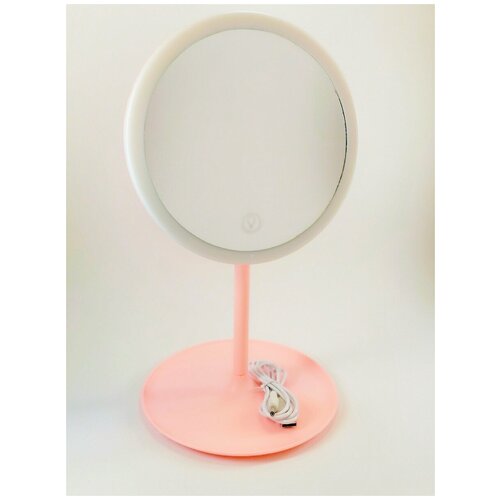фото Зеркало с led подсветкой для макияжа, один режим подсветки, цвет розовый простые решения