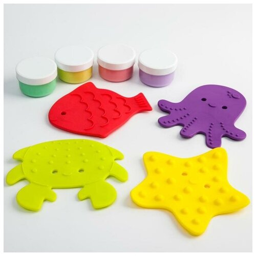 фото Roxy-kids набор антискользящих мини-ковриков для ванны 4 шт., с пальчиковыми красками