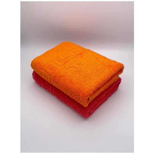 фото Полотенца махровые для лица и тела 50х90, комплект из 2 шт. "красный+оранж" ashgabat dokma toplumy