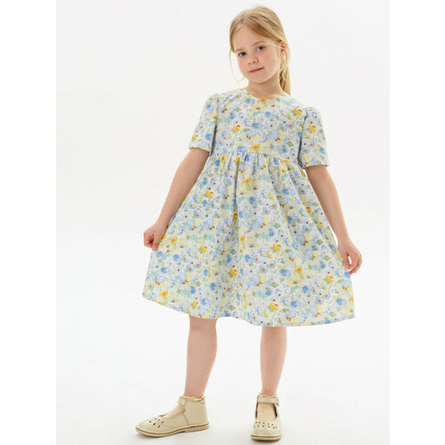 фото Платье мирмишелька, хлопок, флористический принт, размер 80/86, желтый, голубой