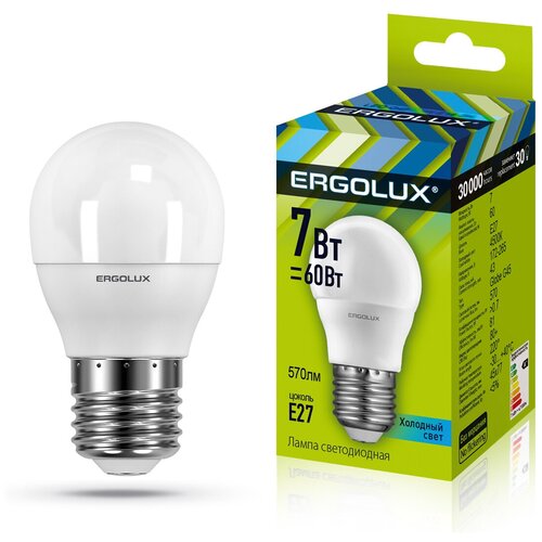 фото Лампа светодиодная ergolux 12145, e27, g45, 7вт, 4500 к