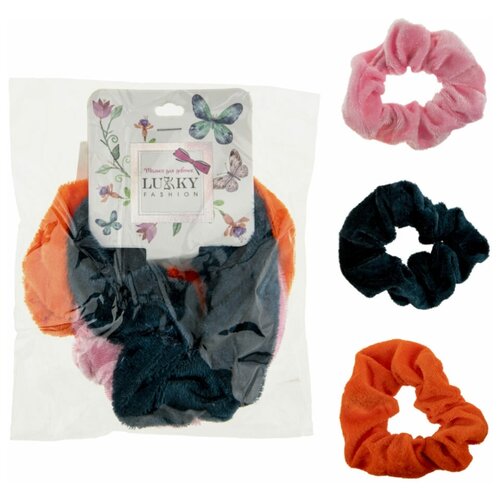 фото Lukky fashion резинки текстильные, бархат, 3 шт (морская волна, оранжевый, нежно- розовый)