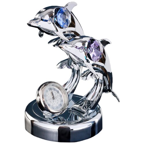 фото Сувенир с кристаллами swarovski "два дельфина с часами" 8,1х7,7 см 4266183 . crystocraft