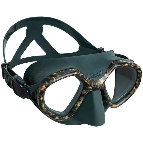 фото Подтвержденная маска для подводной охоты с двойным иллюминатором spf 500 темно-зеленая subea x декатлон decathlon