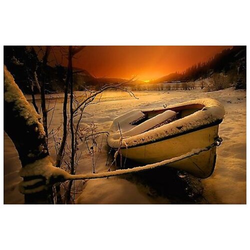 фото Алмазная вышивка яркие грани "лодка в снегу", размер 50х33 см, 51 цвет