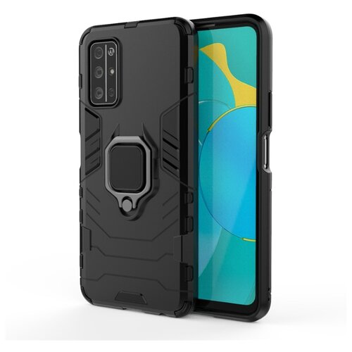 фото Противоударный двухкомпонентный силиконовый чехол для huawei honor 30 pro с кольцом-держателем и поликарбонатными вставками черный 100gadgets
