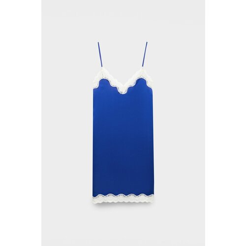 фото Платье-комбинация love stories, в бельевом стиле, прямой силуэт, мини, открытая спина, размер 46, синий