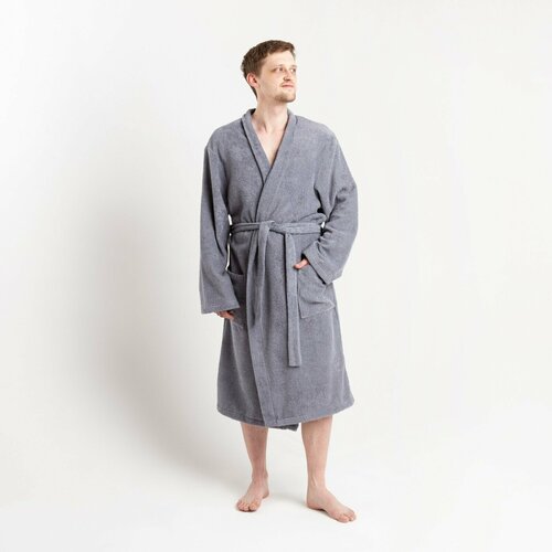 фото Халат экономь и я, длинный рукав, банный халат, пояс/ремень, размер 48-50, серый