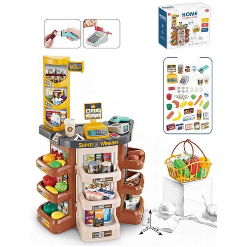 фото Детский игровой модуль магазин супермаркет с корзиной 47 предметов, со светом и звуком / магазин игрушечный для детей 668-87 китай
