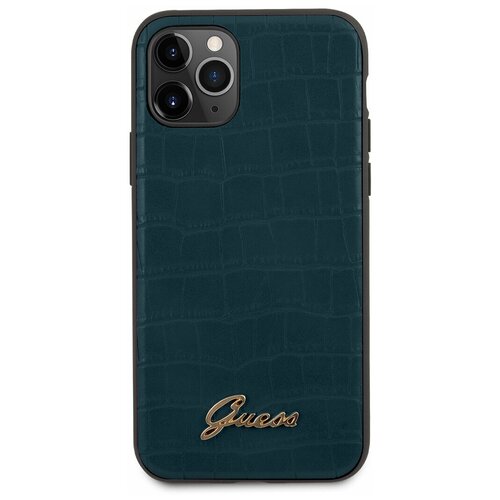 фото Чехол guess для iphone 11 pro animal croco with metal logo hard pu blue