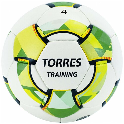 фото Мяч футб. "torres training", арт. f320054, р.4, 32 панели. pu, 4 под. слоя, ручная сшивка, бело- зел- сер