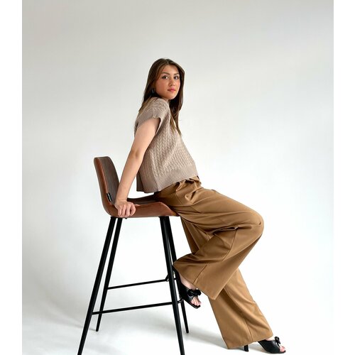 фото Брюки палаццо lumina, прямой силуэт, повседневный стиль, карманы, размер м, коричневый