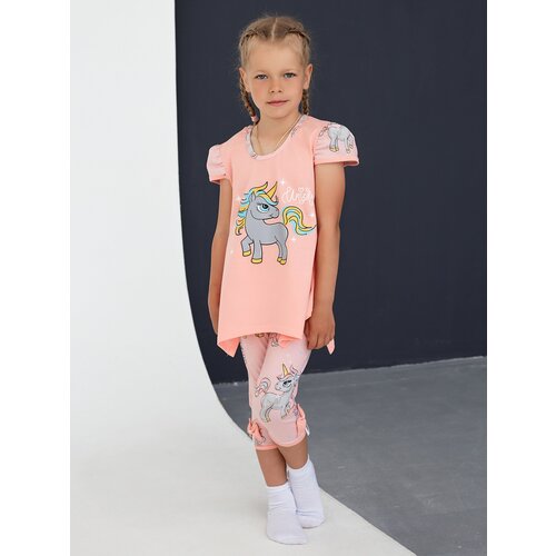 фото Комплект одежды дети в цвете, туника и бриджи, повседневный стиль, размер 26-98, розовый, серый