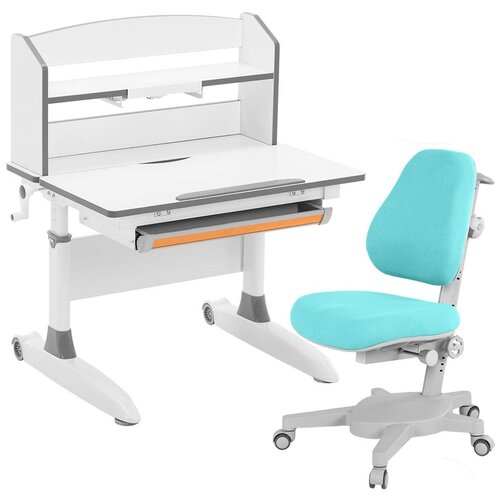 фото Комплект anatomica premium-20 парта premium vanga + кресло armata + надстройка + подставка для книг 80x60 см белый/серый/голубой