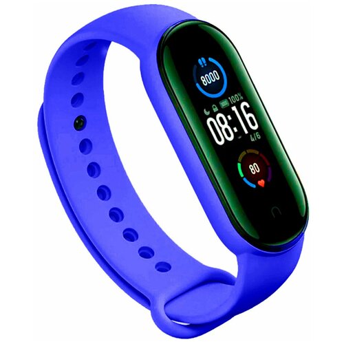 фото Силиконовый ремешок для xiaomi mi band 5 и mi band 6 (sport) / спортивный ремешок на фитнес трекер сяоми ми бенд 5 и ми банд 6 (спорт) (синий) pastila