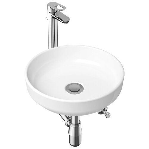 фото Комплект 4 в 1 lavinia boho bathroom sink slim 21510227, накладная фарфоровая раковина 40 см, смеситель с донным клапаном, латунный сифон, угловые вентили 2 шт.
