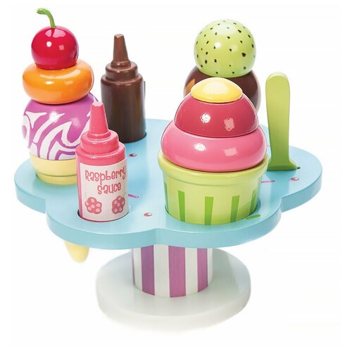 фото Мороженное игровой набор: фигурная подставка, 3 мороженого, 2 сиропа, ложечка le toy van