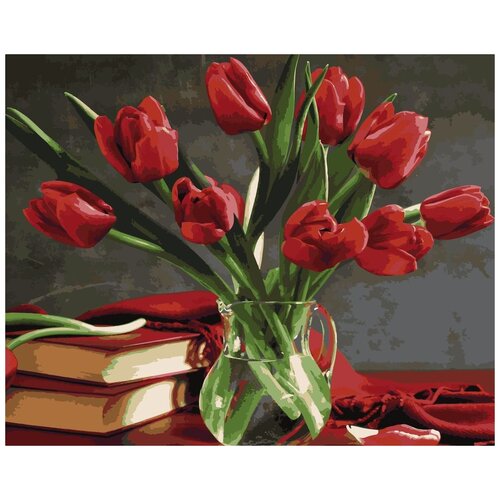 фото Картина по номерам «книги и тюльпаны», 40x50 см, артвентура