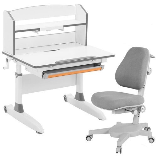 фото Комплект anatomica premium-20 парта premium vanga + кресло armata + надстройка + подставка для книг 80x60 см белый/серый/серый