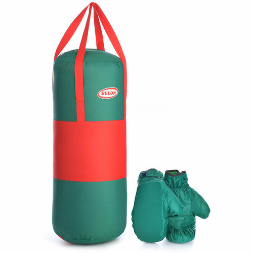 фото Набор для бокса: груша (цилиндр 60смхø25см) с перчатками. цвет красный-зеленый, оксфорд belon