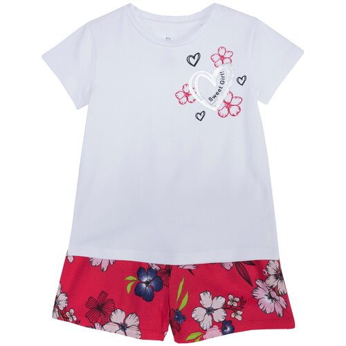 фото Детская одежда: комплекты chicco комплект футболка и шорты chicco, размер 110, принт цветы (бело-красный)