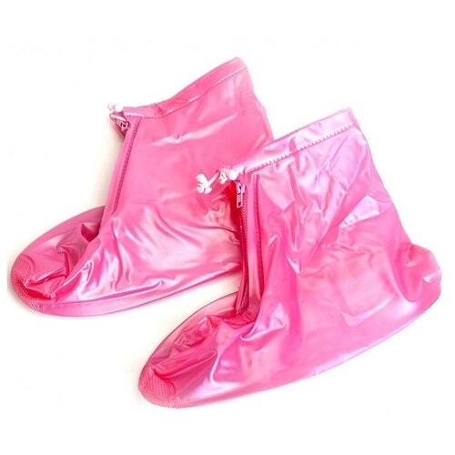 фото Защитные чехлы пончи для обуви от дождя и грязи розовые с подошвой размер s baziator