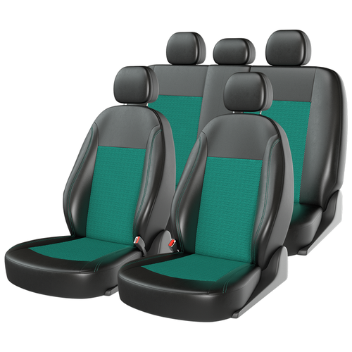 фото Чехлы на сиденья «atom jacquard» черно-зеленые/отстрочка зеленая carfashion