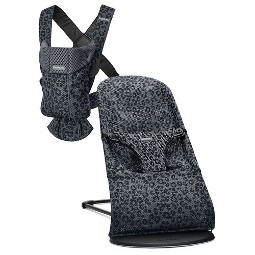 фото Babybjorn кресло-шезлонг bliss mesh + рюкзак mini, цвет: леопард антрацит /леопард антрацит