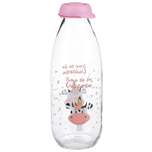 фото Herevin милки бутылка для молока 1000 мл, стекло,розовая