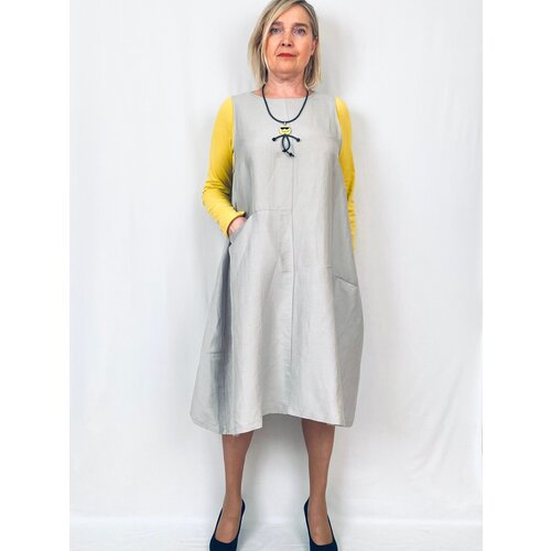 фото Сарафан wendy trendy, повседневный, полуприлегающий, миди, карманы, размер 50, серый, серебряный