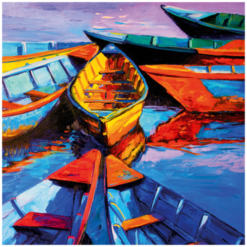 фото Алмазная мозаика вышивка "река и лодки" mazari 30 х 30 см холст | полная выкладка | озеро | причал | пейзаж