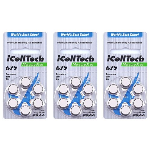 Фото - Батарейки iCellTech 675 для слухового аппарата, 3 блистера (18 батареек) батарейки signia 675 pr44 для слуховых аппаратов упаковка 60 батареек