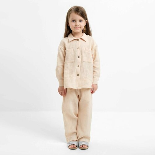 фото Комплект одежды kaftan, рубашка и брюки, нарядный стиль, размер 110-116, бежевый