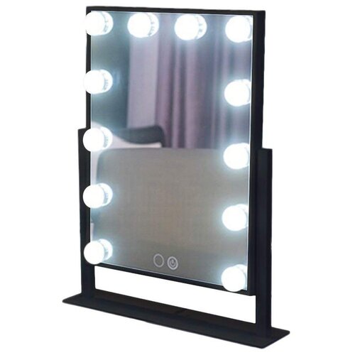 фото Настольное прямоугольное зеркало для макияжа с 12 led лампами (теплый и холодный свет), черное, venusshape vs-mir-04